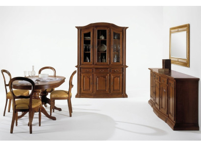 Set da pranzo design 7 pezzi in legno comò 4 sedie tavolo vetrina nuovo  Set da pranzo design 7 pezzi in legno, 4 sedie, tavolo e vetrina nuovi