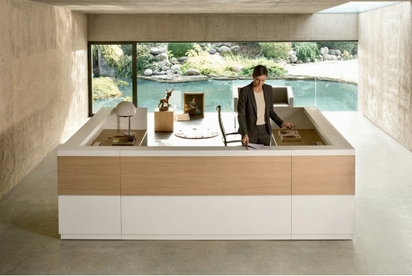 Bancone della reception, arredamento per ufficio, reception, tavolo da accoglienza, banco, bancone d'accoglienza, mobili, Italia