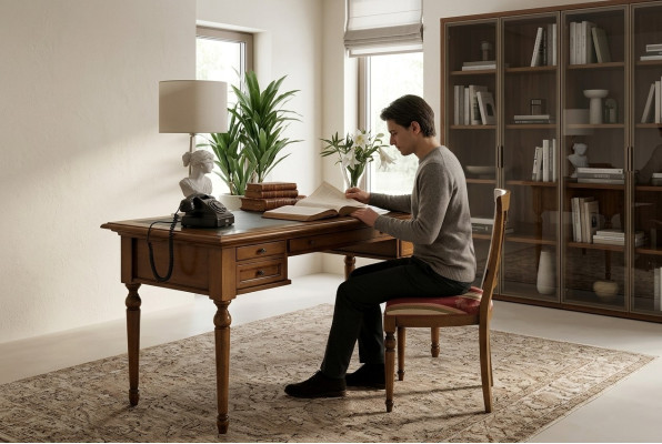 Scrivania Segretaria Mobili italiani Tavolo Sedia Set Ufficio 2 pezzi Scrivanie