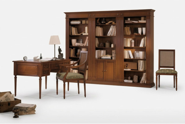 Scrivania e sedia in legno con braccioli Libreria Arredo ufficio Design 3 pezzi