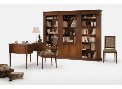 Scrivania e sedia in legno con braccioli Libreria Arredo ufficio Design 3 pezzi