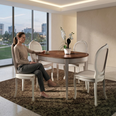 Tavolo da pranzo Arredamento Sedie Poltrona Mobili Gruppo Salotto Set Completo 5 pezzi.