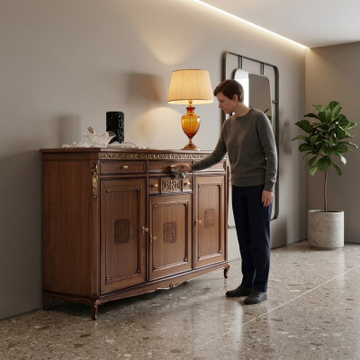 Comò credenza credenza Marrone massiccio in legno Armadio Mobili Comodini Credenze