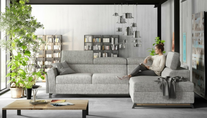Divano design angolare in tessuto per soggiorno in stile L.