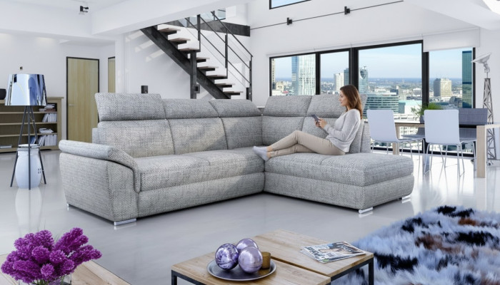 Divano ad angolo in tessuto a L Design Divano Imbottito Moderno in Tessza con Funzione Letto nuovo