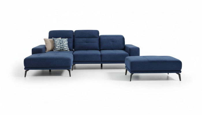 Divano design divano angolare in tessuto imbottito salotto set di divani forma a L Blu