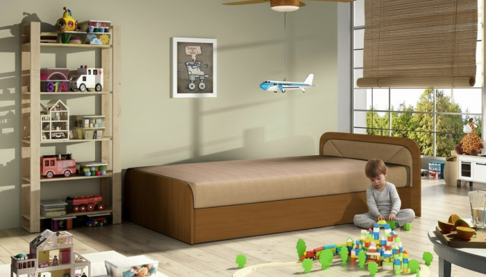 Camera per bambini Letto imbottito Letto Letti Legno Divano Letto Materasso 80x190 cm Nuovo