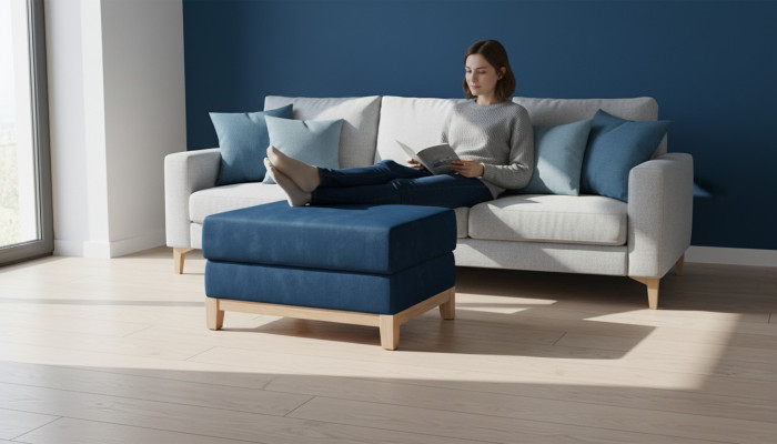 Design Pouf Poggiapiedi Pouf Ottomana Sedia Chaise Imbottita Pufa Blu