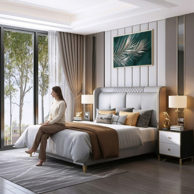 Camera da letto di lusso Letto design imbottito matrimoniale Hotel matrimoniale di lusso.