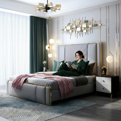 Letto matrimoniale design Hotel lusso per camera da letto 140/160x200cm in pelle.