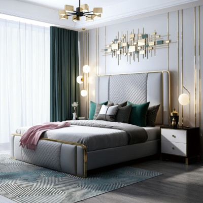 Letto matrimoniale design Hotel lusso per camera da letto 140/160x200cm in pelle.