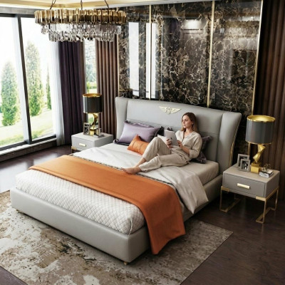 Camera da letto di lusso, letto matrimoniale di design, hotel, 180/200x200cm, in pelle.