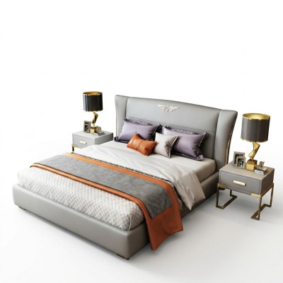 Camera da letto di lusso, letto matrimoniale di design, hotel, 180/200x200cm, in pelle.