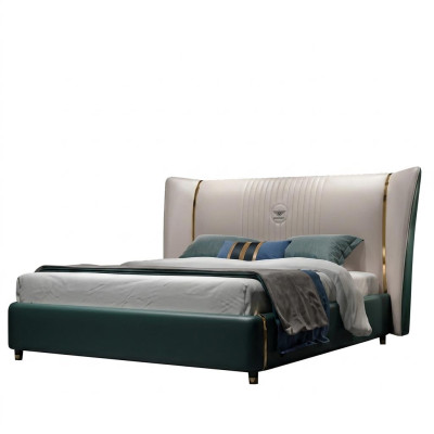 Camera da letto di lusso Letto matrimoniale 180/200x200 cm in pelle e metallo Nuovo