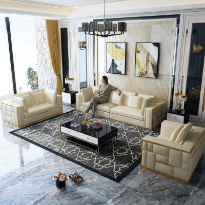 Divano design Divano Imbottito Set da 3+2+1+ Chaise longue in pelle di lusso