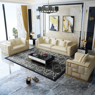 Divano design Divano Imbottito Set da 3+2+1+ Chaise longue in pelle di lusso