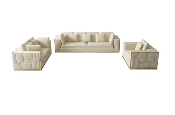Divano design Divano Imbottito Set da 3+2+1+ Chaise longue in pelle di lusso