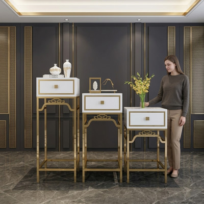 Supporti console Tavolo Colonna Design Scaffale - Legno con Acciaio inossidabile Lucido