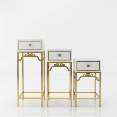 Supporti console Tavolo Colonna Design Scaffale - Legno con Acciaio inossidabile Lucido