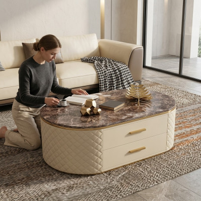 Tavolino in marmo sintetico design per salotto e divano da caffè. 