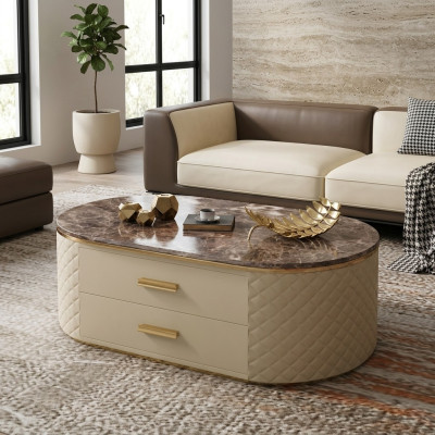 Tavolino in marmo sintetico design per salotto e divano da caffè. 
