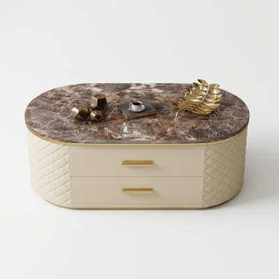Tavolino in marmo sintetico design per salotto e divano da caffè. 