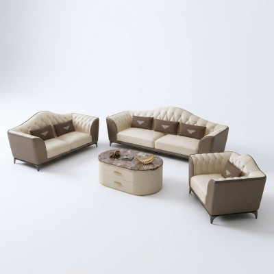 Set completo di divani 3+2+1 design in pelle, divano in pelle, divano.