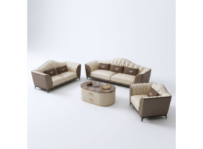 Set completo di divani 3+2+1 design in pelle, divano in pelle, divano.