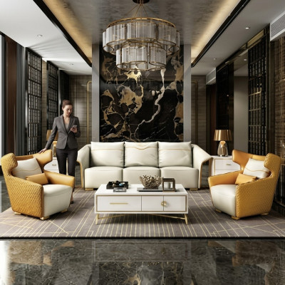 Mobili di lusso Divano divano Poltrona 3+1+1 Divani Giallo Designer