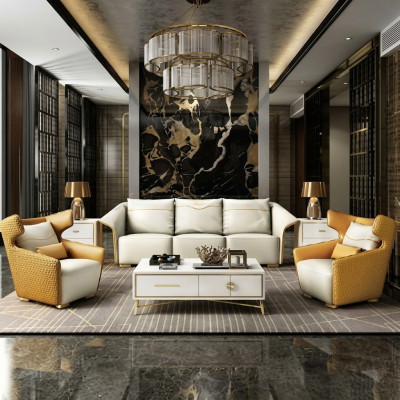 Mobili di lusso Divano divano Poltrona 3+1+1 Divani Giallo Designer