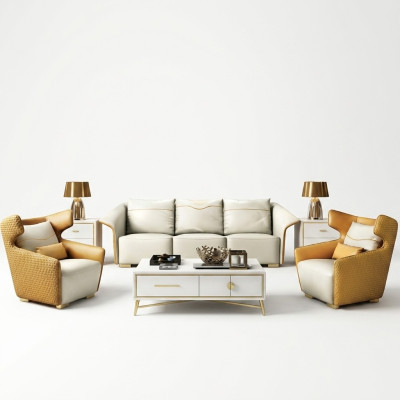 Mobili di lusso Divano divano Poltrona 3+1+1 Divani Giallo Designer