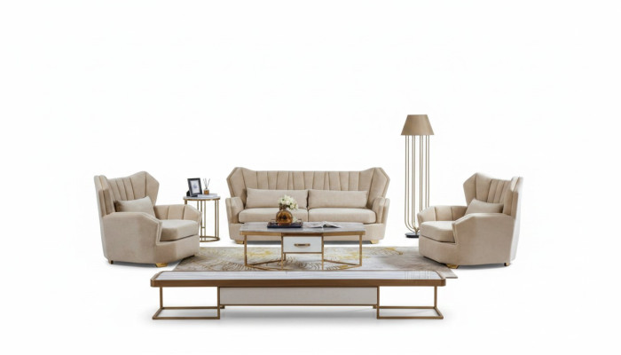 Divano Divano Set completo di cuscini Seduta 3+2+1 Sofà decorativo di designer