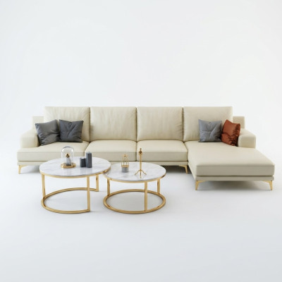 Garnitura divano design angolare con pouf imbottito.
