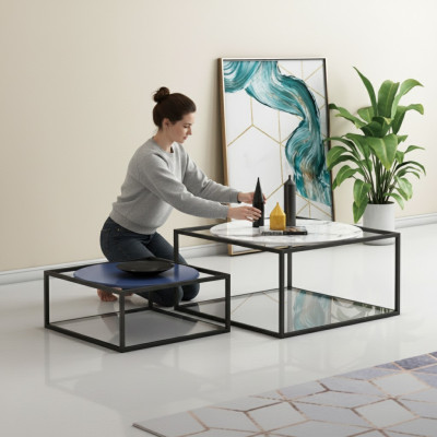 Set doppio 2x tavolino tavolino da salotto design tavolino da caffè sala da pranzo.