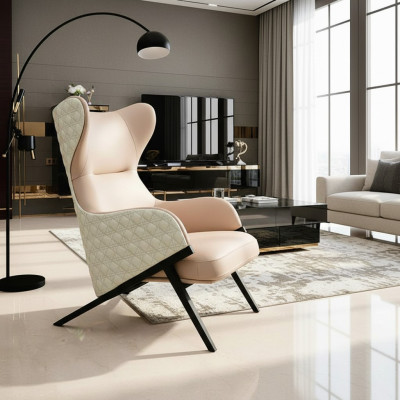 Poltrona Design Divano Sofa Posti di Seduta di Lusso Beige Nuovo Relax Pelle Lounge Club Imbottito