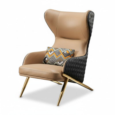 Poltrona Relax in Pelle Lounge Club Imbottita Design Divano Sofà Posti Lusso Beige Nuovo