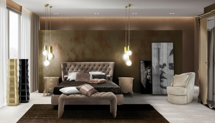 Set da camera da letto di lusso 4 pezzi. Letto + 2 comodini + sgabello, letti di design moderno in legno massiccio