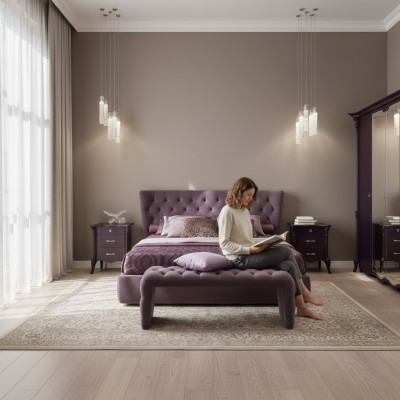 Set da camera da letto con letto 2 comodini sgabello 3 pezzi Chesterfield completo