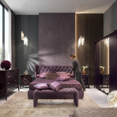 Camera da letto Set di mobili italiani Luxury Chesterfield 6 pezzi in legno massello