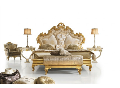 Letto classico Barocco Rococò Letto Hotel Letti Letto imbottito Letto matrimoniale 180x200cm