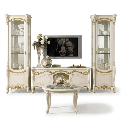 Classico mobile porta soggiorno vetrina credenza scaffale TV componibile parete armadio 3 pezzi.