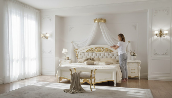 Mobili da camera da letto italiani. Letto di design di lusso. Letti matrimoniali in oro.