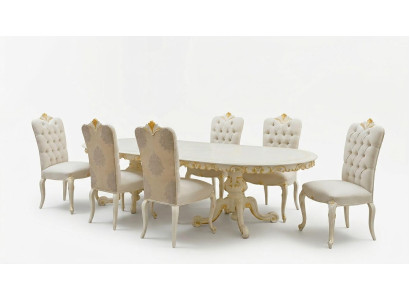 Mobili italiani in legno massello per sala da pranzo 6 sedie con schienale, set assortito.