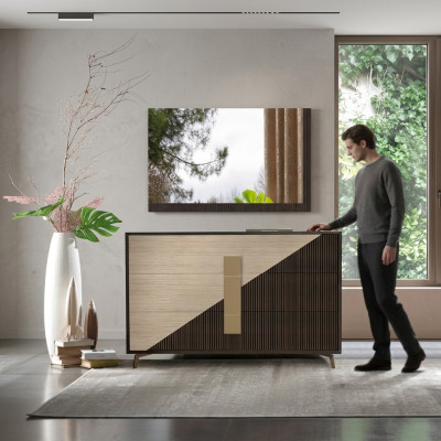 Design Comò Comodini in Legno Credenza Moderna Arredamento Sideboard Armadio Alto