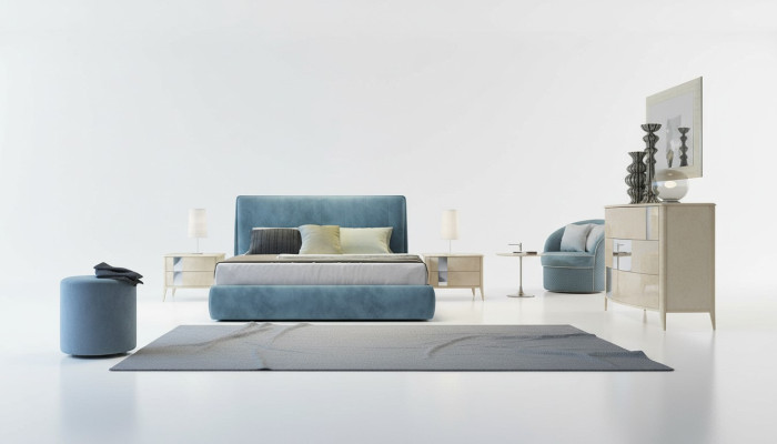 3 pezzi. Set camera da letto Letto 2x comodino Console Imbottito Letti doppi Hotel