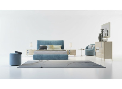 3 pezzi. Set camera da letto Letto 2x comodino Console Imbottito Letti doppi Hotel