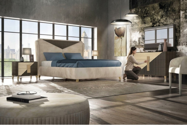Camera da letto set di 3 pezzi Letto 2x Letti Comodino Consolle Doppio Hotel