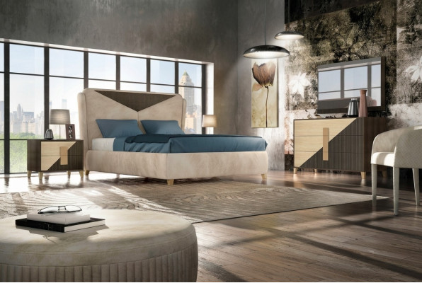 Letto Comodino Comò 4 pezzi. Set camera da letto Design Moderno di Lusso Letti Nuovi