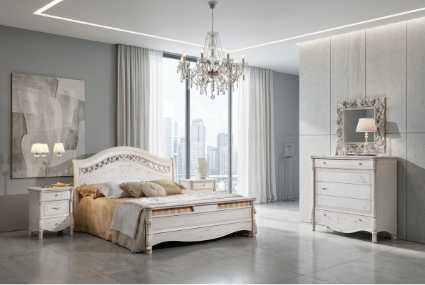 Set da camera da letto di lusso 4 pezzi. Letto + 2 comodini + cassettiera Design moderno Letti in legno massello
