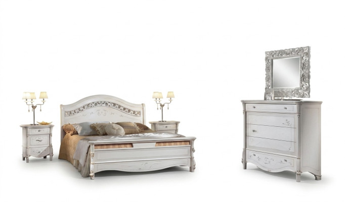 Set da camera da letto di lusso 4 pezzi. Letto + 2 comodini + cassettiera Design moderno Letti in legno massello